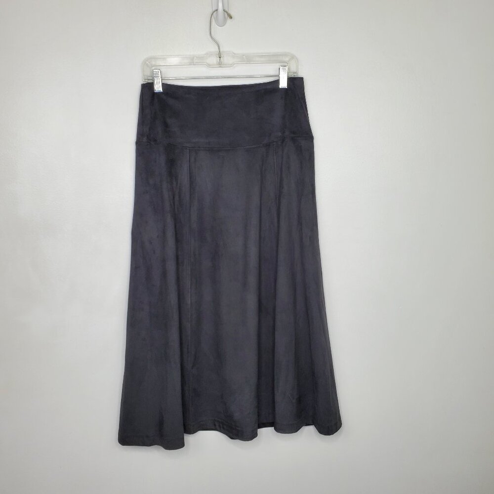 NorthStyle Black Faux Suede A-Line Modest Conservative Midi Dress Size S
